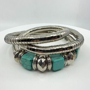 Boho Multi Strand Snake Chain Bracelet Turquoise Stone Chunky Statement Jewelry